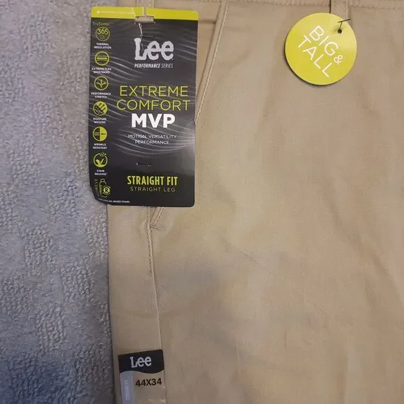 Lee Extreme Comfort MVP Mens 44x34 Pants Kc Khaki Straight Fit Stretch NEW - Picture 6 of 13